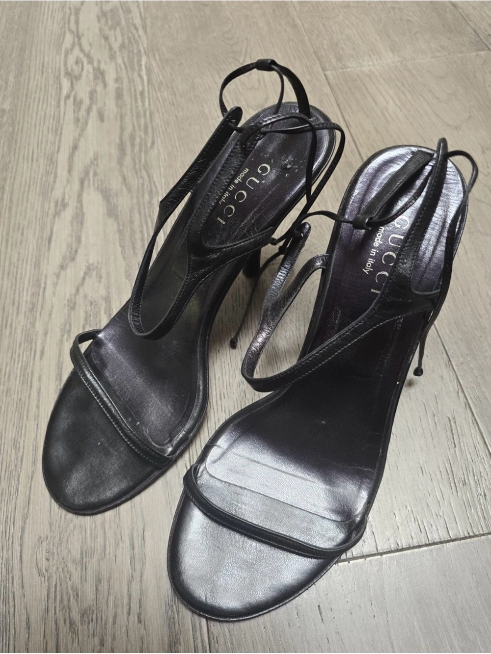 Vtg Gucci Black Leather Strappy Stiletto Sandals - Picture 6 of 9